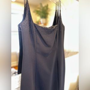 Embellished Black Evening Dress, Square Neck, Spaghetti Straps, Bejeweled, 6